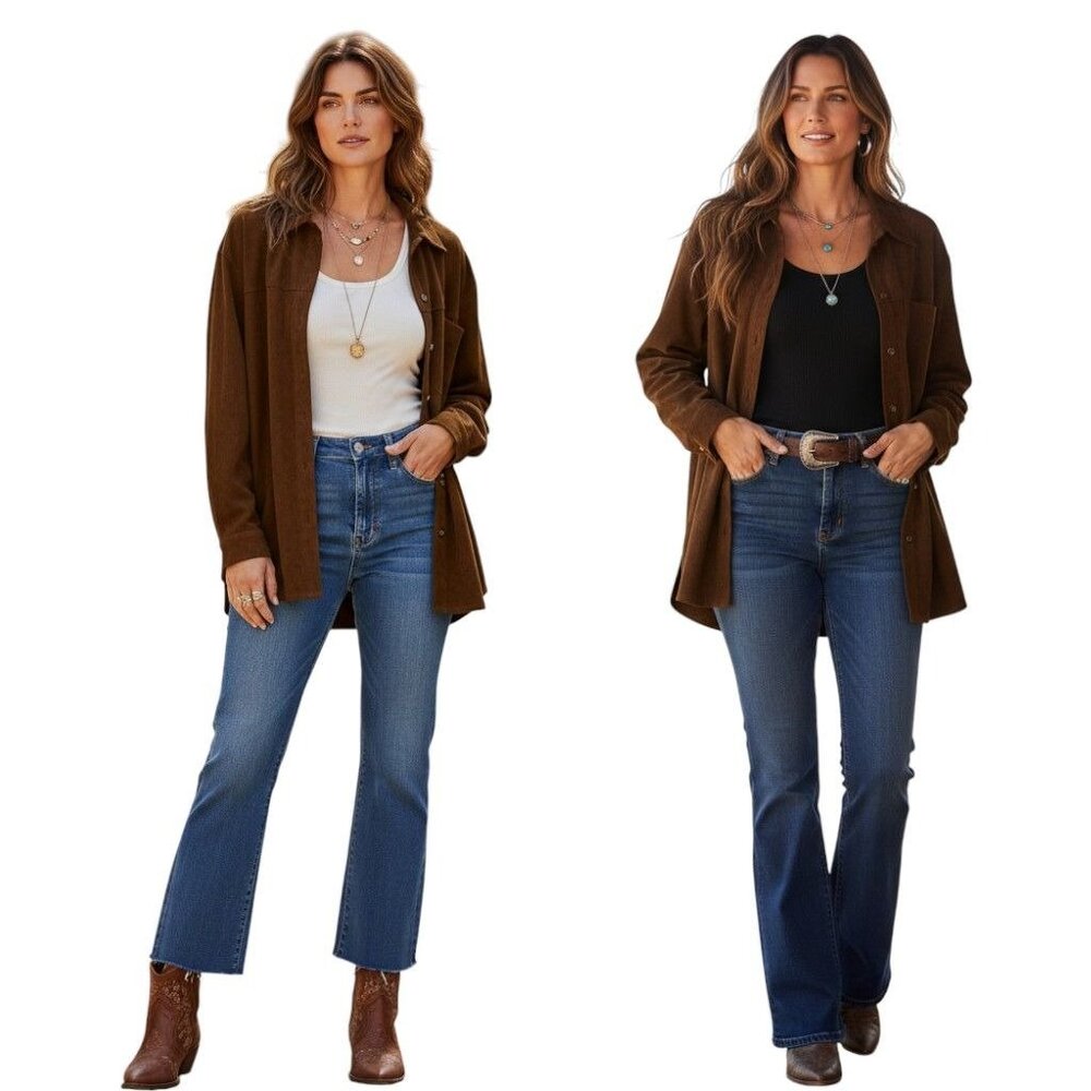 Talbots‎ Brown Microsuede Overshirt Shacket Womens L Boho Chic Western Casual